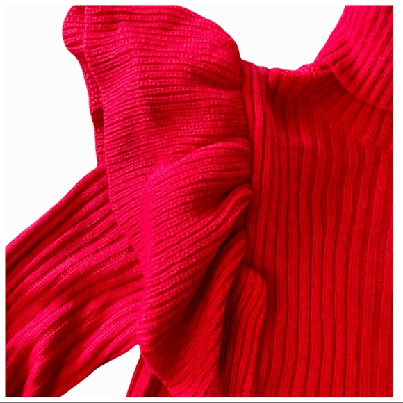 The Arti Red Ruffle Turtleneck Sweater - Picture 6 of 9